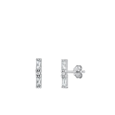 Sterling Silver Rhodium Plated Bar Clear CZ Earrings
