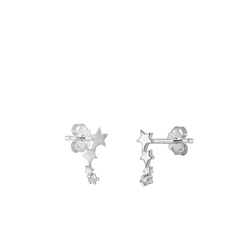 Sterling Silver Rhodium Plated Stars Clear CZ Earrings