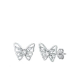 Sterling Silver Polished Butterfly Clear CZ Earrings Face Height-10.7mm