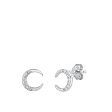 Load image into Gallery viewer, Sterling Silver Rhodium Plated Moon Clear CZ Earrings