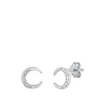 Sterling Silver Rhodium Plated Moon Clear CZ Earrings