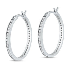 Load image into Gallery viewer, Sterling Silver Channel Set Round Hoop CZ Earrings