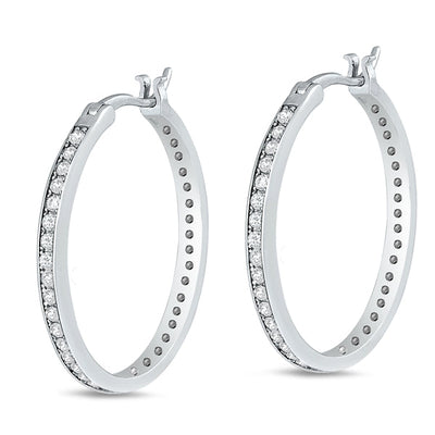 Sterling Silver Channel Set Round Hoop CZ Earrings