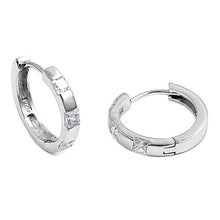 Load image into Gallery viewer, Sterling Silver Classy Huggie Hoop Earring Set with Three Princess Cut Clear CzAnd Earring Height of 19MM and Thickness of 3MM