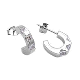Sterling Silver Fancy Studded Half Hoop Earring Set with Pincess Cut Clear CzAnd Earring Height of 14MM and Thickness of 3MM