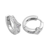 Sterling Silver Fancy Huggie Hoop Earring with Clear Czs Inlaid and Diamond Shape with Single Cz on CenterAnd Earring Height of 14MM and Thickness of 3MM