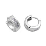 Sterling Silver Stylish Huggie Hoop Earring Set with Three Round Clear CzsAnd Earring Height of 13MM and Thickness of 5MM