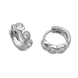 Sterling Silver Stylish Huggie Hoop Earring with Round Clear Cz Bezel SetAnd Earring Diameter of 14MM and Thickness of 5MM