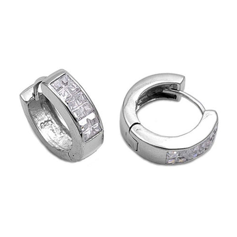 Sterling Silver Round Shaped With Cubic Zirconia Huggie Hoop EarringsAnd Earring Height 18mmAnd Thickness 5mm