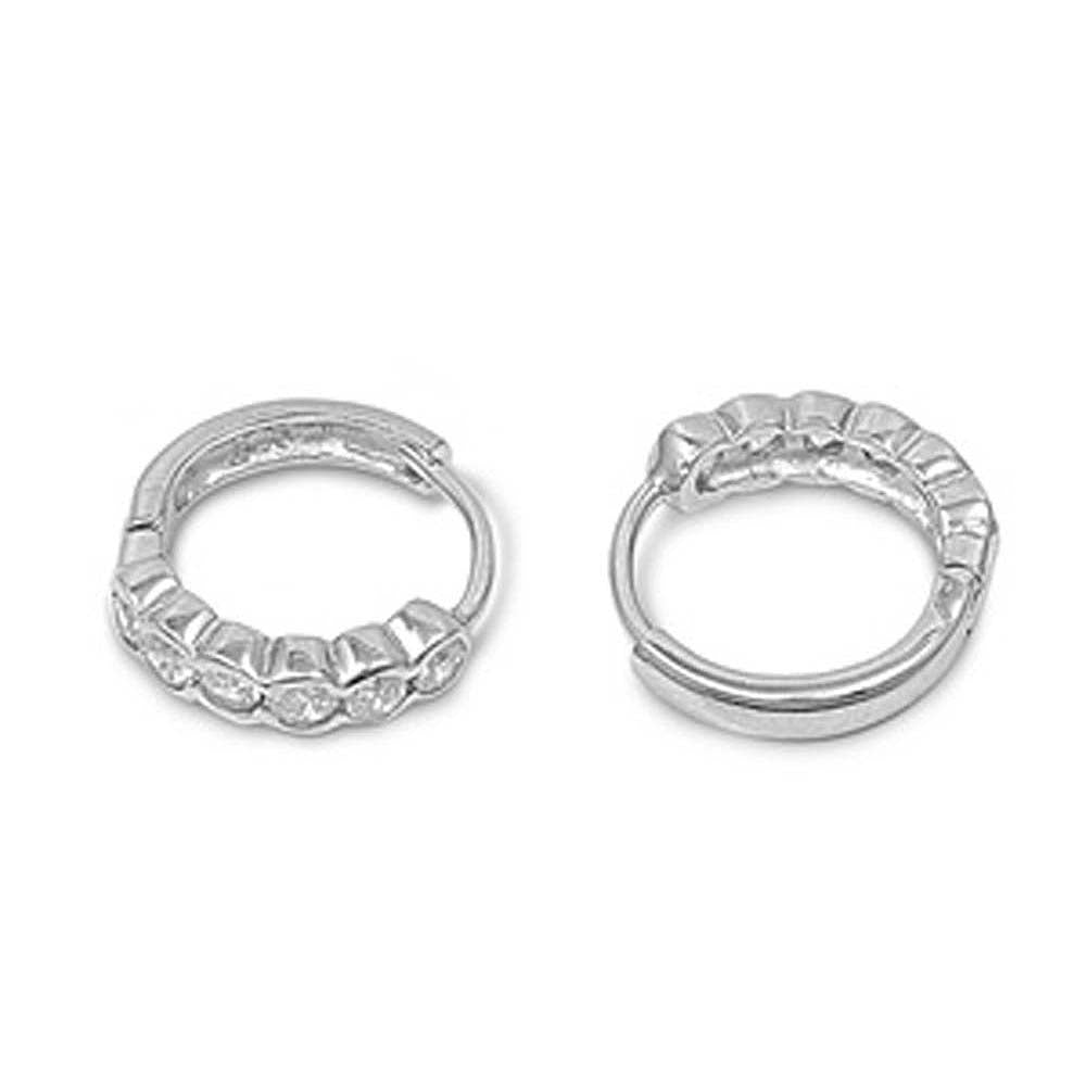 Sterling Silver Classy Huggie Hoop Earring Set with Round Clear CzAnd Earring Height of 15MM and Thickness of 2MM