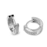 Sterling Silver Classy Huggie Hoop Earring with Pave Clear Czs InlaidAnd Earring Height of 15MM and Thickness of 3MM