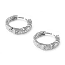 Load image into Gallery viewer, Sterling Silver Elegant Huggie Hoop Earring Prong Set with Round Clear CzsAnd Earring Height of 17MM