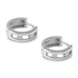 Sterling Silver Fancy Huggie Hoop Earring with Two Round Clear CzsAnd Earring Height of 15MM
