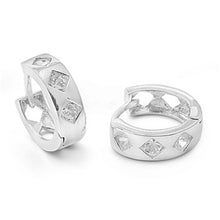 Load image into Gallery viewer, Sterling Silver Fancy Huggie Hoop Earring with Diamond Cut Clear Cz DesignAnd Earring Height of 14MM