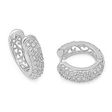 Sterling Silver Plain Round Shaped With Micropave CZ Huggie Hoop EarringsAnd Height 19mm