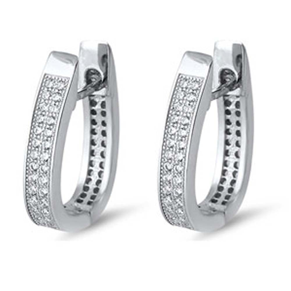 Sterling Silver Oval Shaped With Cubic Zirconia Huggie Hoop EarringsAnd Dimensions 3.5 x 18mm