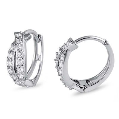 Sterling Silver Stylish Huggie Hoop Earring with Fish Design Inlaid with Clear CzsAnd Earring Diameter of 4x13MM