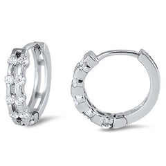 Sterling Silver Fancy Huggie Hoop Earring with Round Clear Czs EdgeAnd Earring Diameter of 3x12MM