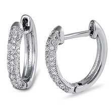 Load image into Gallery viewer, Sterling Silver Classy Huggie Hoop Earring with One Side Pave Clear CzsAnd Earring Diameter of 3x15MM