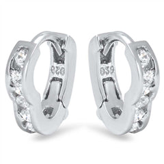 Sterling Silver Thick Round Shaped with Cubic Zirconia Huggie Hoop Earrings and Dimensions 10 x 11mm
