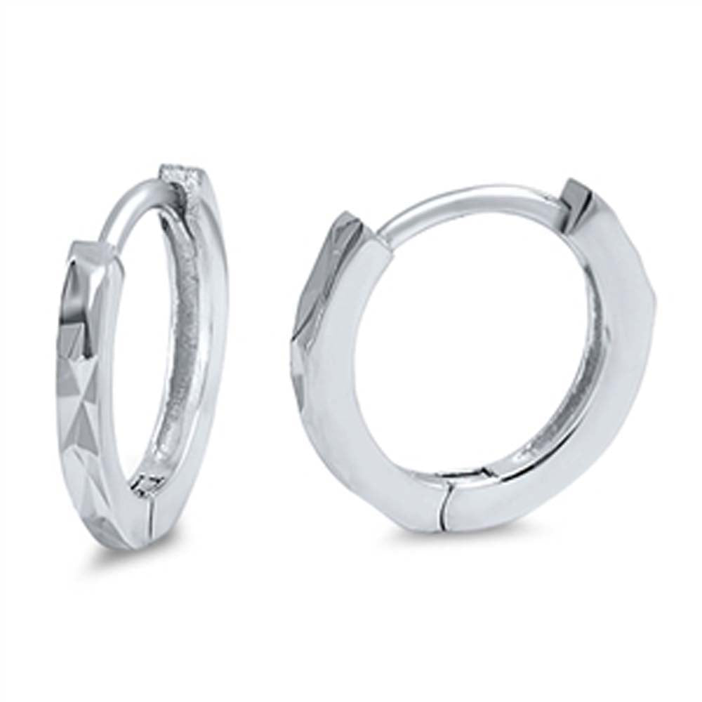Sterling Silver Thin Round Shaped Huggie Hoop EarringsAnd Dimensions 12 x 12mm