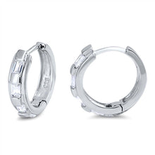 Load image into Gallery viewer, Sterling Silver Thin Round Shaped With Cubic Zirconia Huggie Hoop EarringsAnd Dimensions 12 x 12mm