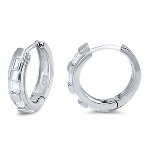 Sterling Silver Thin Round Shaped With Cubic Zirconia Huggie Hoop EarringsAnd Dimensions 12 x 12mm