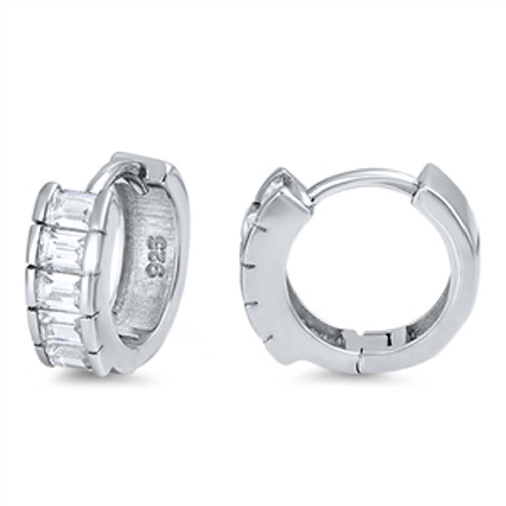 Sterling Silver Thick Round Shaped With Cubic Zirconia Huggie Hoop EarringsAnd Dimensions 10 x 12mm