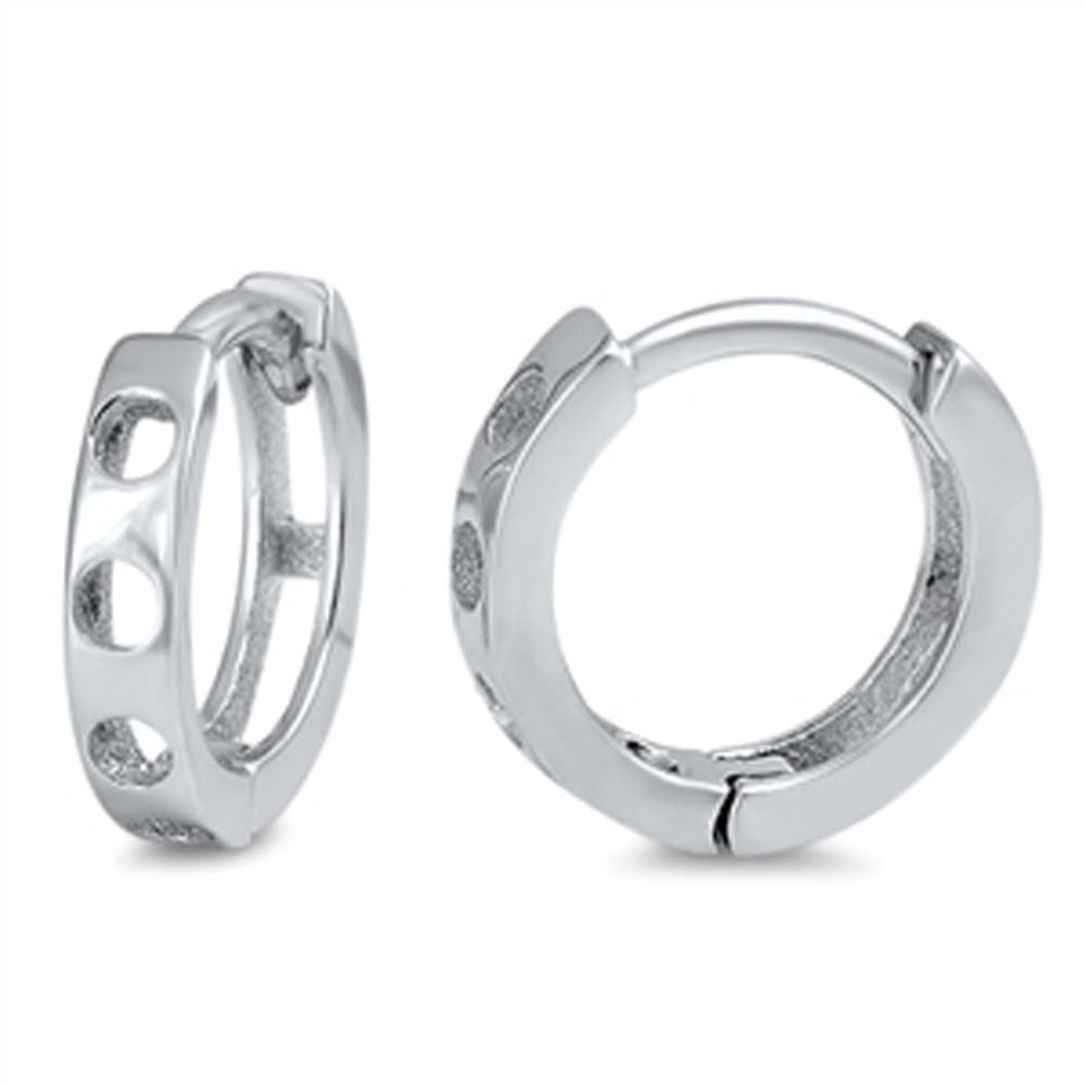 Sterling Silver Thick Round Shaped And Round Holes With Cubic Zirconia Huggie Hoop EarringsAnd Dimensions 11 x 11mm