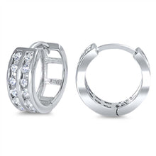 Load image into Gallery viewer, Sterling Silver Thick Round Shaped With Cubic Zirconia Huggie Hoop EarringsAnd Dimensions 13 x 13mm