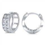 Sterling Silver Thick Round Shaped With Cubic Zirconia Huggie Hoop EarringsAnd Dimensions 13 x 13mm