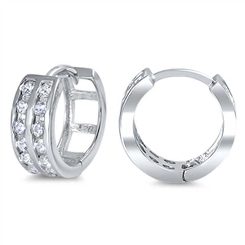 Sterling Silver Thick Round Shaped With Cubic Zirconia Huggie Hoop EarringsAnd Dimensions 13 x 13mm