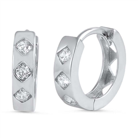 Sterling Silver Thick Round Shaped With Cubic Zirconia Huggie Hoop EarringsAnd Dimensions 11 x 13mm