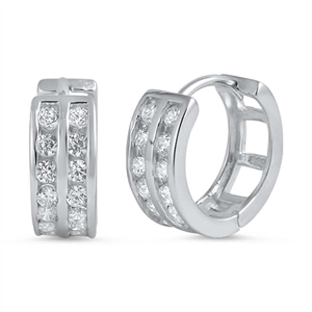Sterling Silver Thick Round Shaped With Cubic Zirconia Huggie Hoop EarringsAnd Dimensions 13 x 13mm
