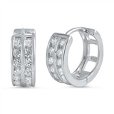 Sterling Silver Thick Round Shaped With Cubic Zirconia Huggie Hoop EarringsAnd Dimensions 13 x 13mm