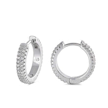 Load image into Gallery viewer, Sterling Silver Thick Round Shaped Bali Designed With Cubic Zirconia Huggie Hoop EarringsAnd Dimensions 16 x 16mm
