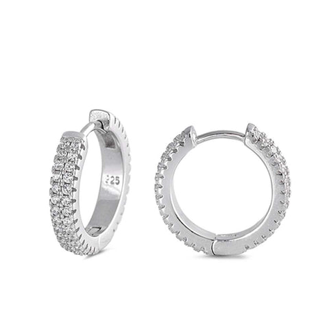 Sterling Silver Thick Round Shaped Bali Designed With Cubic Zirconia Huggie Hoop EarringsAnd Dimensions 16 x 16mm