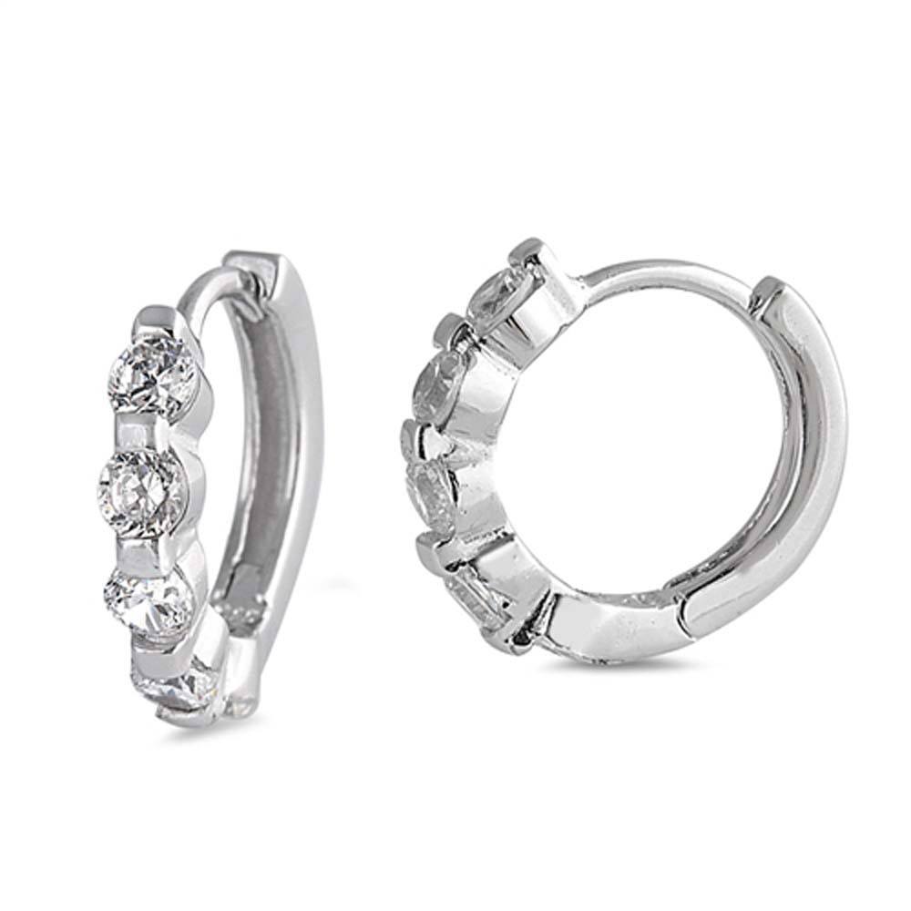 Sterling Silver Cubic Zirconia Round Shaped Huggie Hoop EarringsAnd Dimensions 15 x 15mm