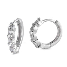 Load image into Gallery viewer, Sterling Silver Cubic Zirconia Round Shaped Huggie Hoop EarringsAnd Dimensions 15 x 15mm