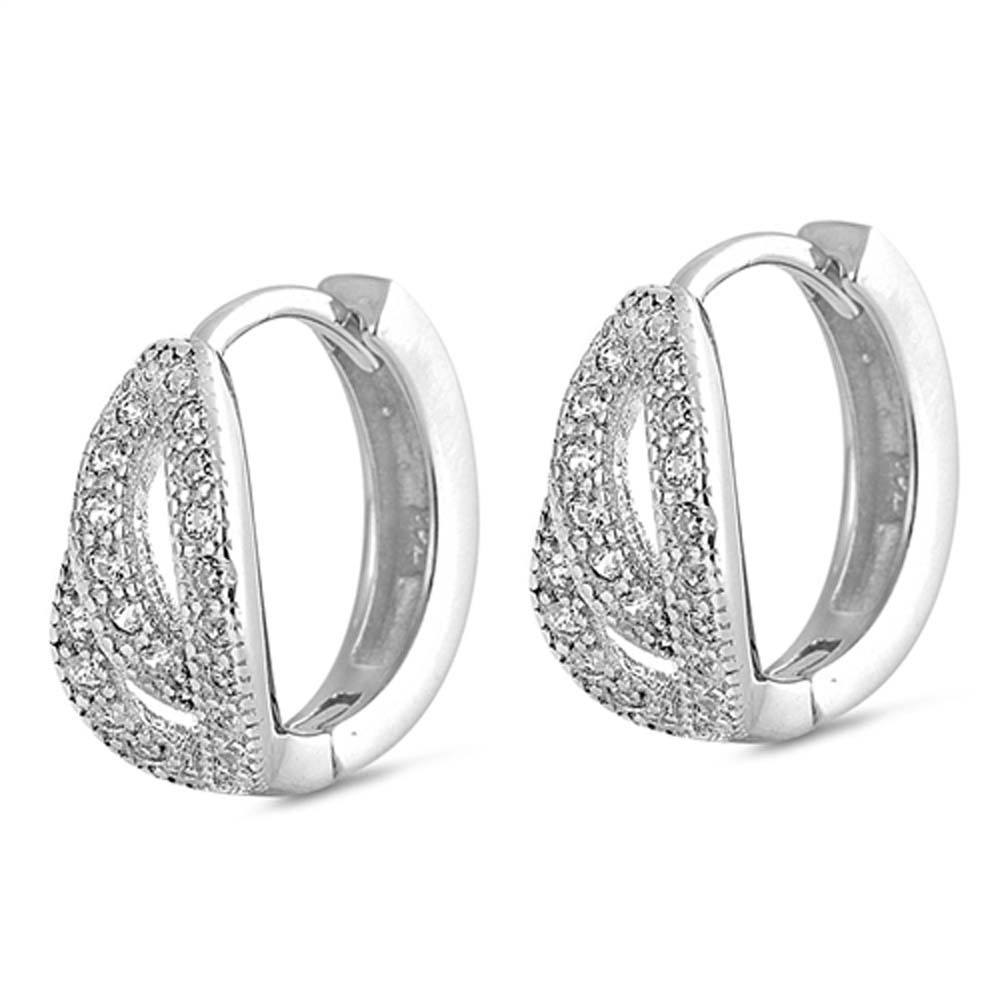 Sterling Silver Cubic Zirconia Thick Round Shaped Huggie Hoop EarringsAnd Dimensions 13 x 13mm