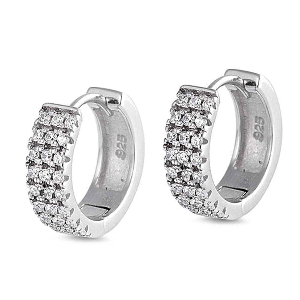 Sterling Silver Thick Round Shaped With Cubic Zirconia Huggie Hoop EarringsAnd Dimensions 14 x 14mm