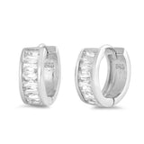 Sterling Silver Huggie Hoop Earrings With CZ Stones