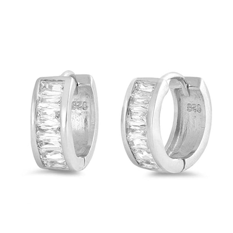 Sterling Silver Huggie Hoop Earrings With CZ Stones