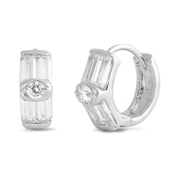 Sterling Silver Huggies Hoop Earrings with CZ Stones