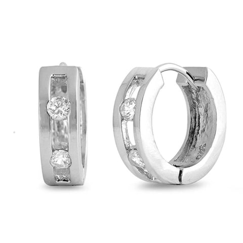 Sterling Silver Huggie Hoop Earrings With CZ Stones