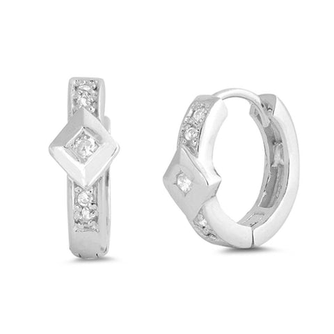 Sterling Silver Huggie Hoop Earrings With CZ Stones