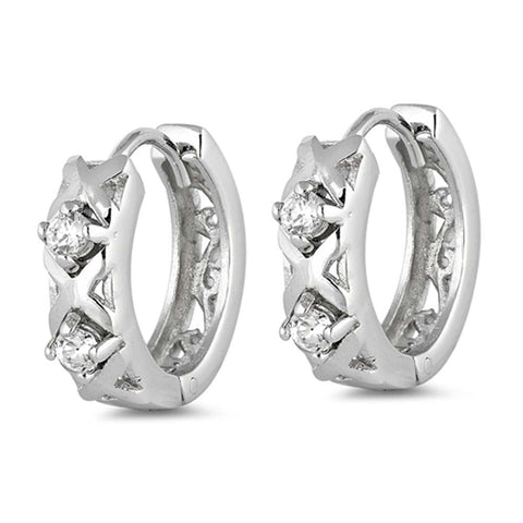 Sterling Silver Huggie Hoop Earrings With CZ Stones