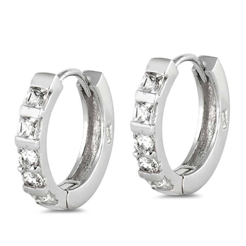 Sterling Silver Huggie Hoop Earrings With CZ Stones