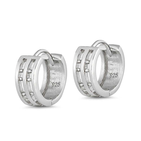 Sterling Silver Huggie Hoop Earrings With CZ Stones