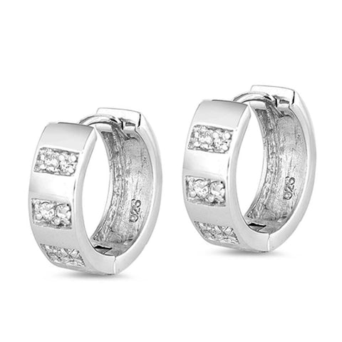 Sterling Silver Huggie Hoop Earrings With CZ Stones